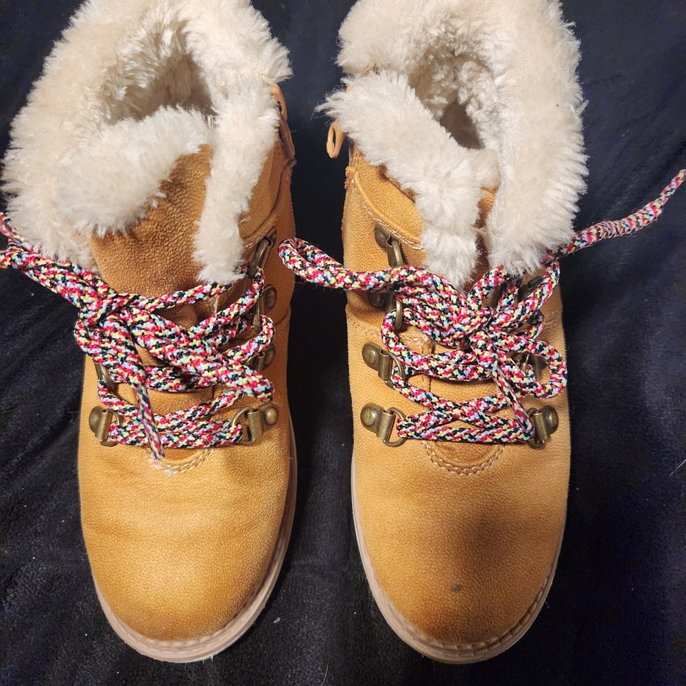 Cat & Jack Tan Kids Boots with Multicolor Laces